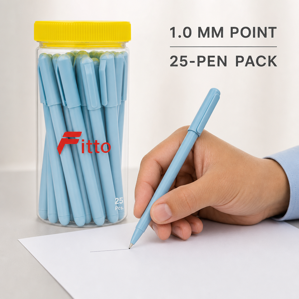 96 Pieces Ballpoint Pens, 1.0 mm, Light Blue Body, 25 Pack