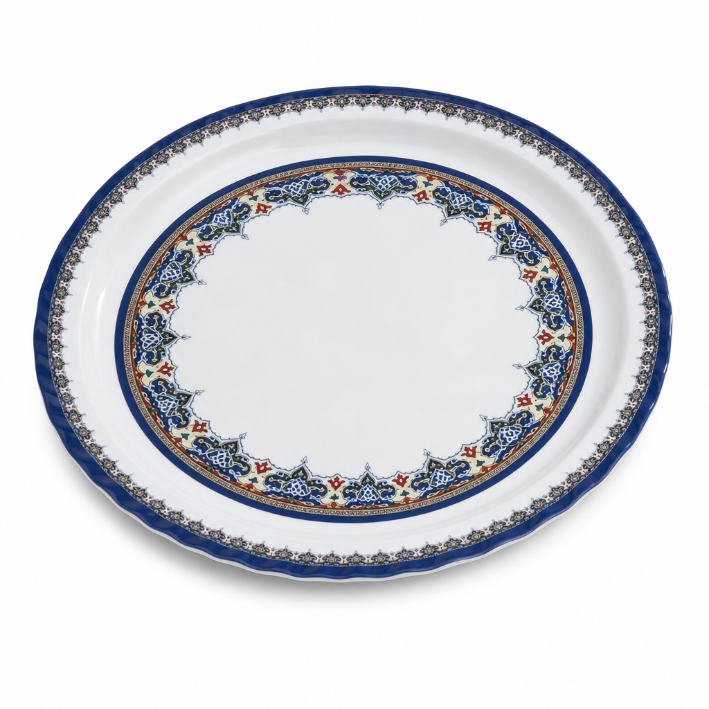 96 Pieces Melamine Round Serving Trays, Wavy Edge, 35 cm, Patterned Design
