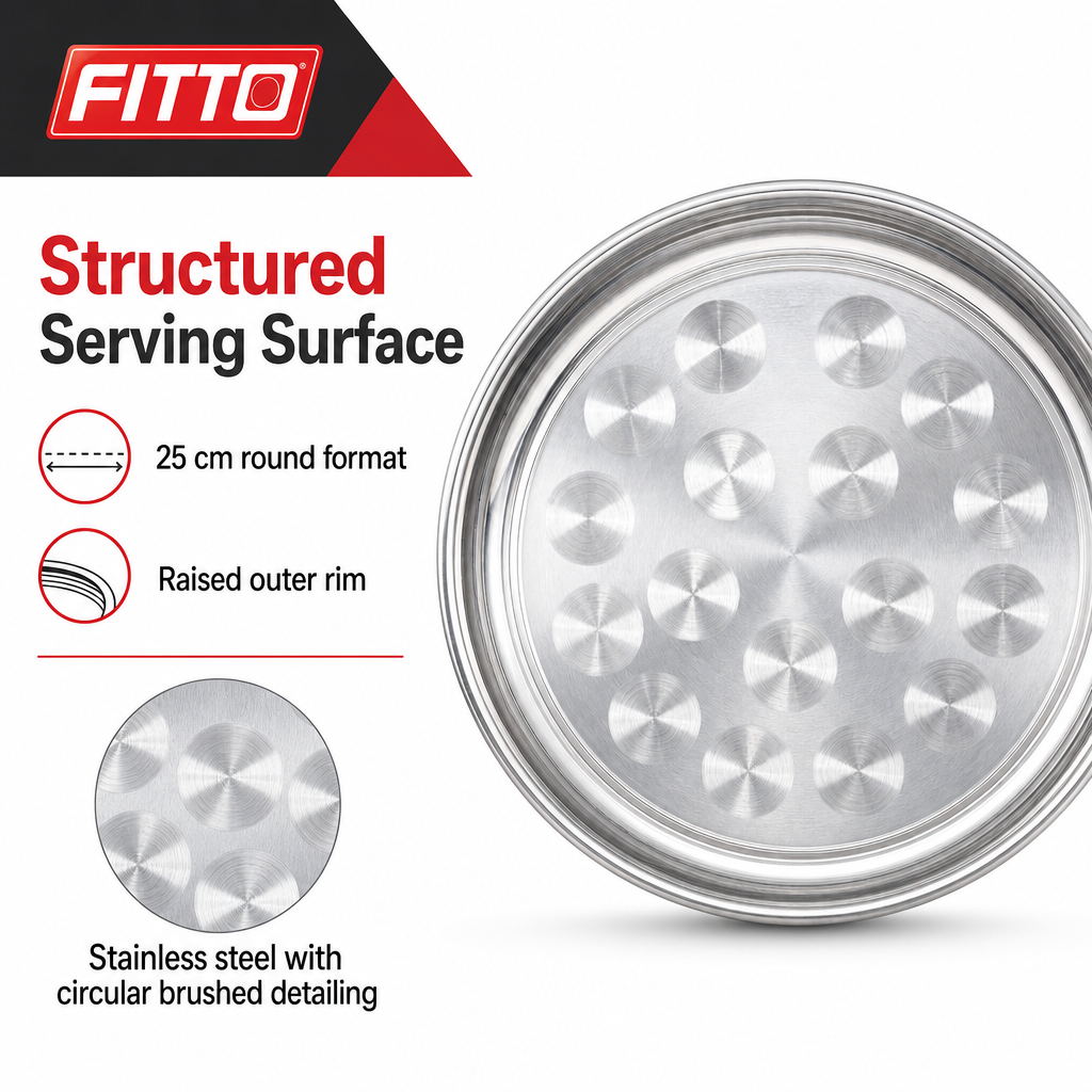 120 Pieces Stainless Steel Round Plate with Raised Rim, 25 cm, Silver, 1 Piece