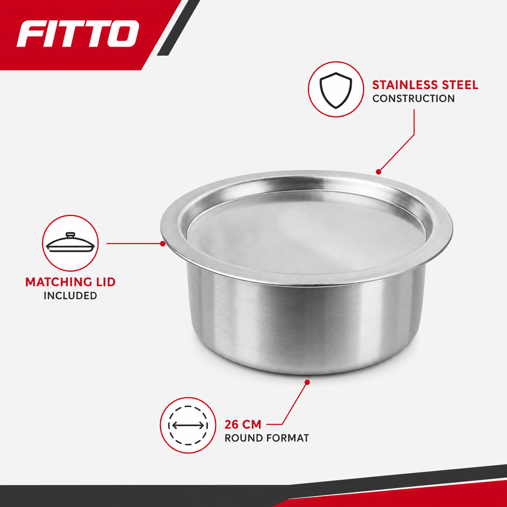 48 Pieces Stainless Steel Cooking Pot with Lid, 26 cm, Silver