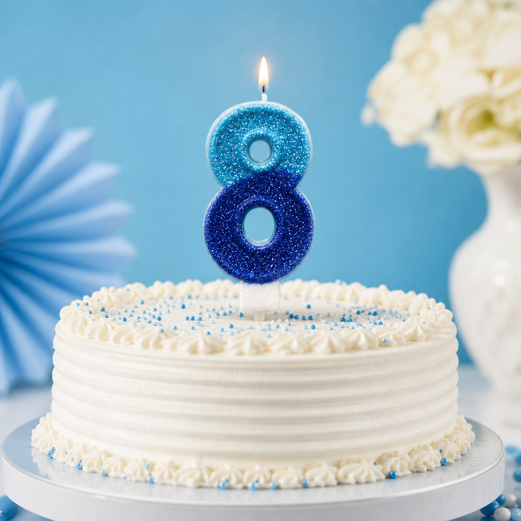 240 Pieces Number 8 Birthday Cake Candle, Light Blue and Blue Glitter Design, 2 in, Single Piece