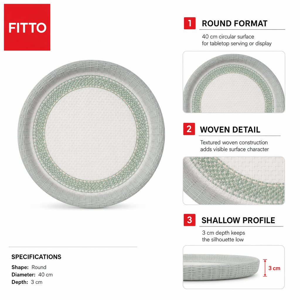 96 Pieces Round Woven Serving Trays, 40 cm, Shallow Profile, Design 2540