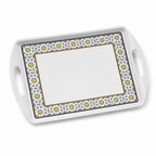 96 Pieces Rectangular Serving Trays with Dual Handles, 18 Inch, White and Grey with Yellow Accents