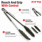 96 Pieces Silicone Food Tongs, 12 Inch, Dark Gray Kitchen Serving and Cooking Utensils