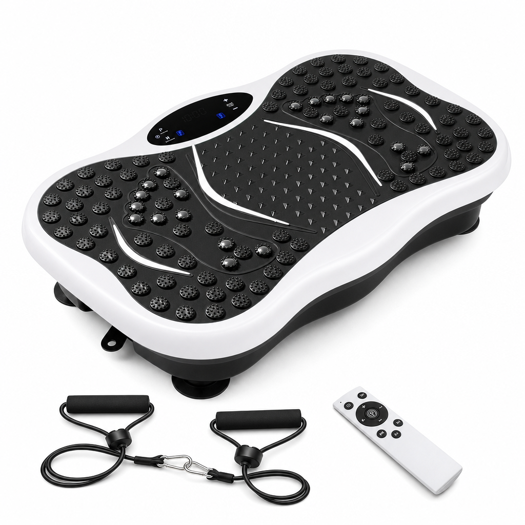 48 Pieces Small Vibration Exercise Platforms with Resistance Bands, Bluetooth, Remote Control and White Plastic Housing