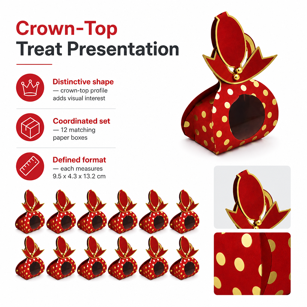 96 Pieces Red Crown-Top Paper Candy Favor Boxes, 9.5 x 4.3 x 13.2 cm, 12 Pieces