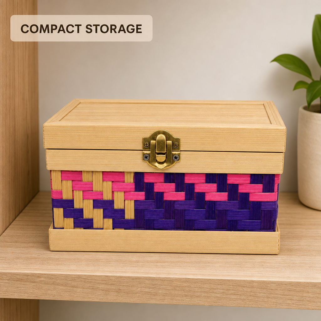 96 Pieces Woven Bamboo Storage Chest with Wooden Frame and Latch, 18 x 12 x 9 cm