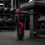 120 Pieces Sports Water Bottles, Protein Shaker with Flip Lid, Black Body and Red Cap, 1 Piece