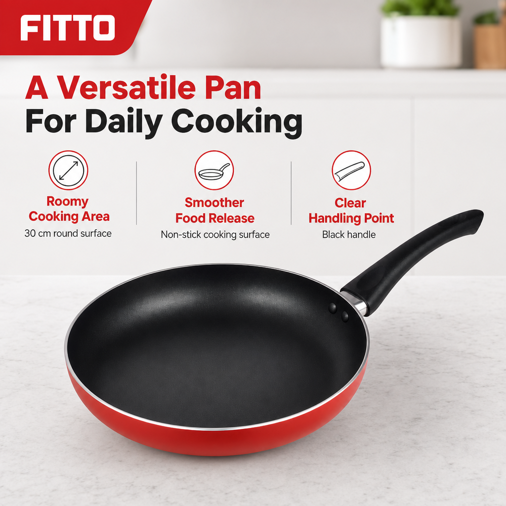 60 Pieces 30 cm Aluminium Non-Stick Frying Pan, Red with Black Handle