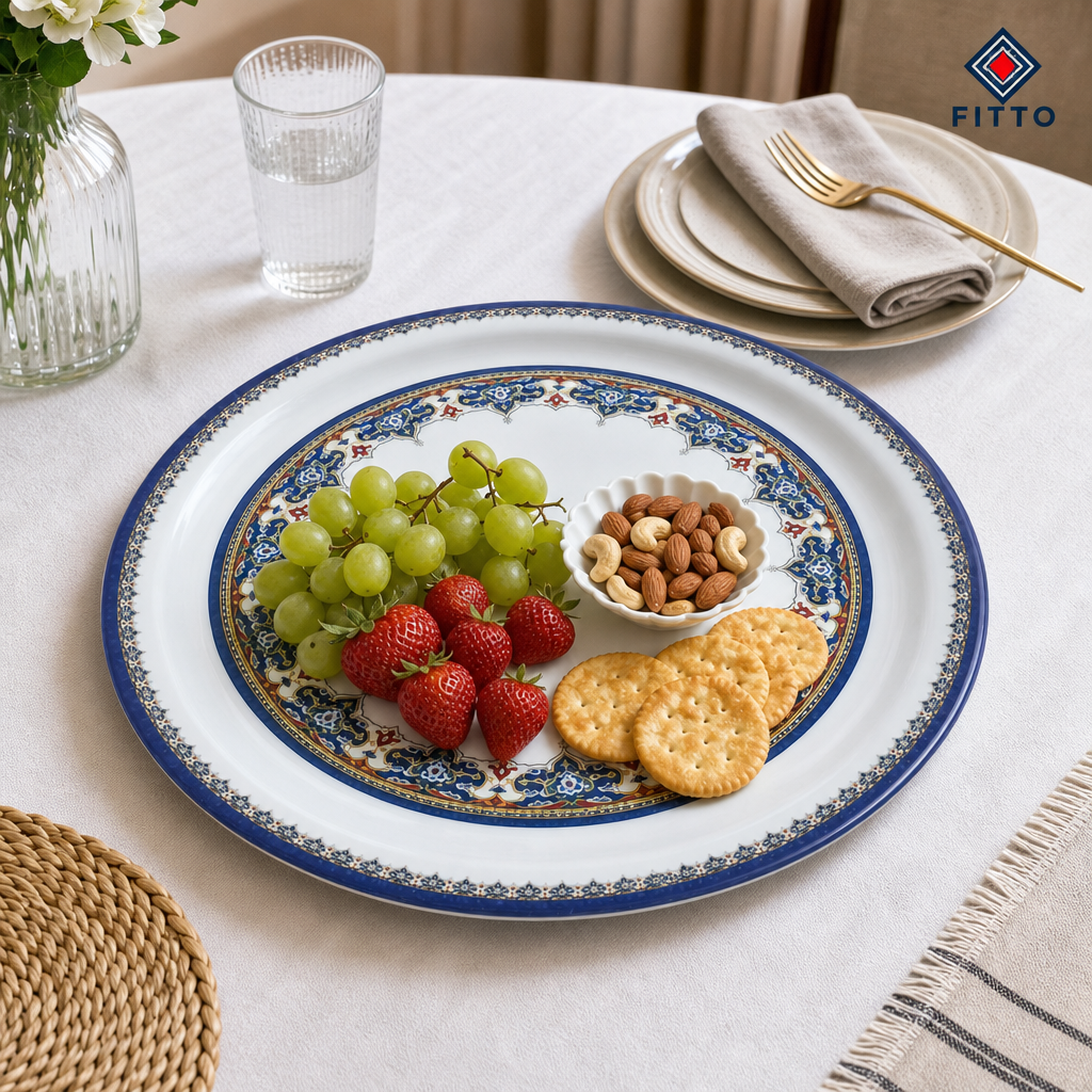 72 Pieces Melamine Round Serving Trays with Decorative Pattern, 55 cm