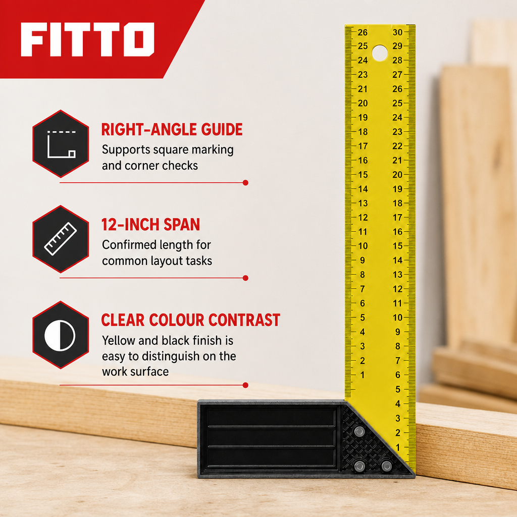 144 Pieces Carpenter L-Square Ruler, 12 Inch, Yellow and Black, 1 Piece