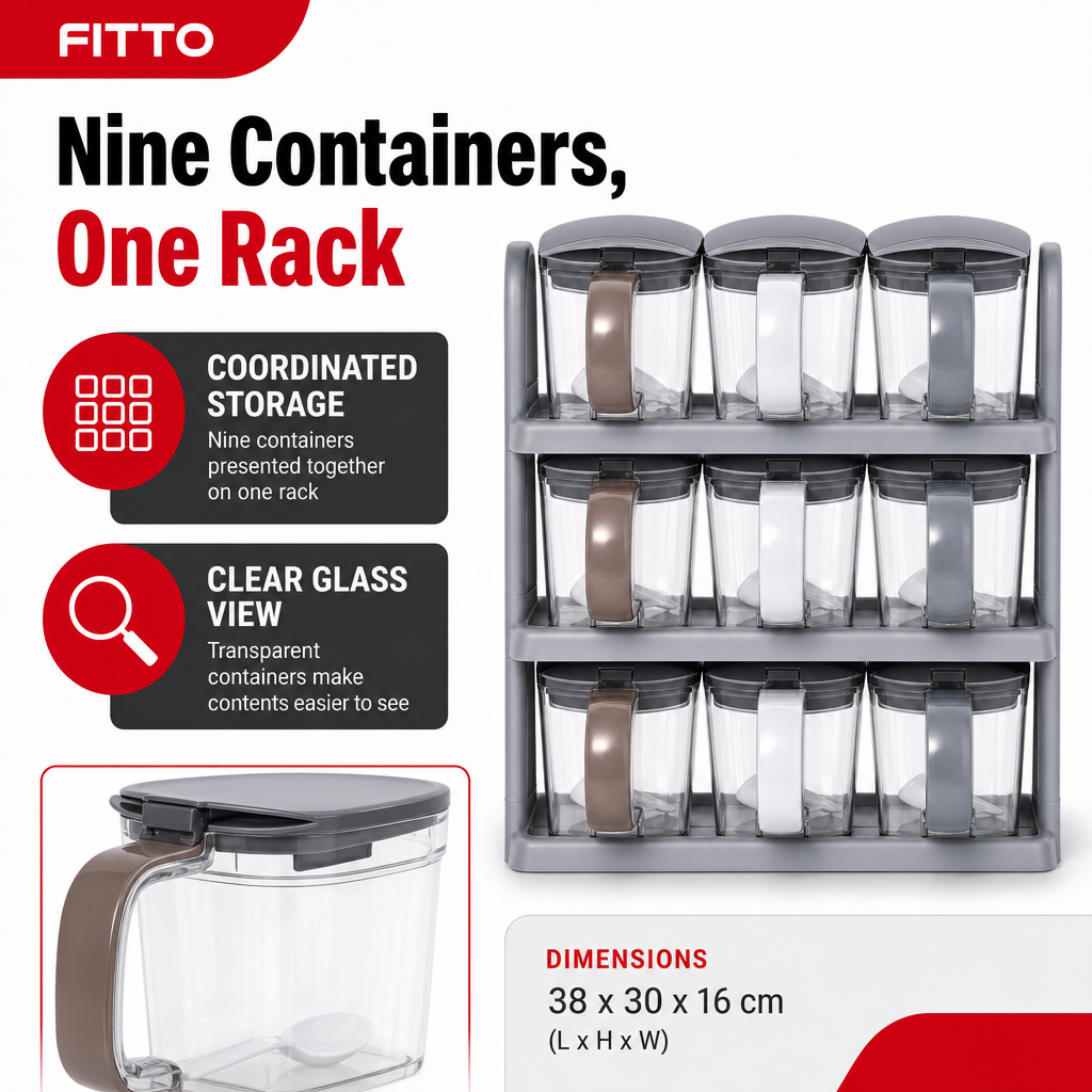 60 Pieces Spice Jar Sets with Rack, 9 Glass Containers, Assorted Colours for Kitchen Seasoning Storage
