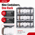 60 Pieces Spice Jar Sets with Rack, 9 Glass Containers, Assorted Colours for Kitchen Seasoning Storage