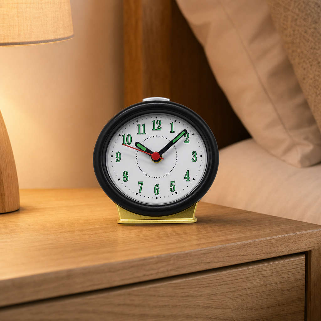 96 Pieces Round Quartz Alarm Clocks, Black Tabletop Design with Large White Numbers, 17 x 17 x 8 cm