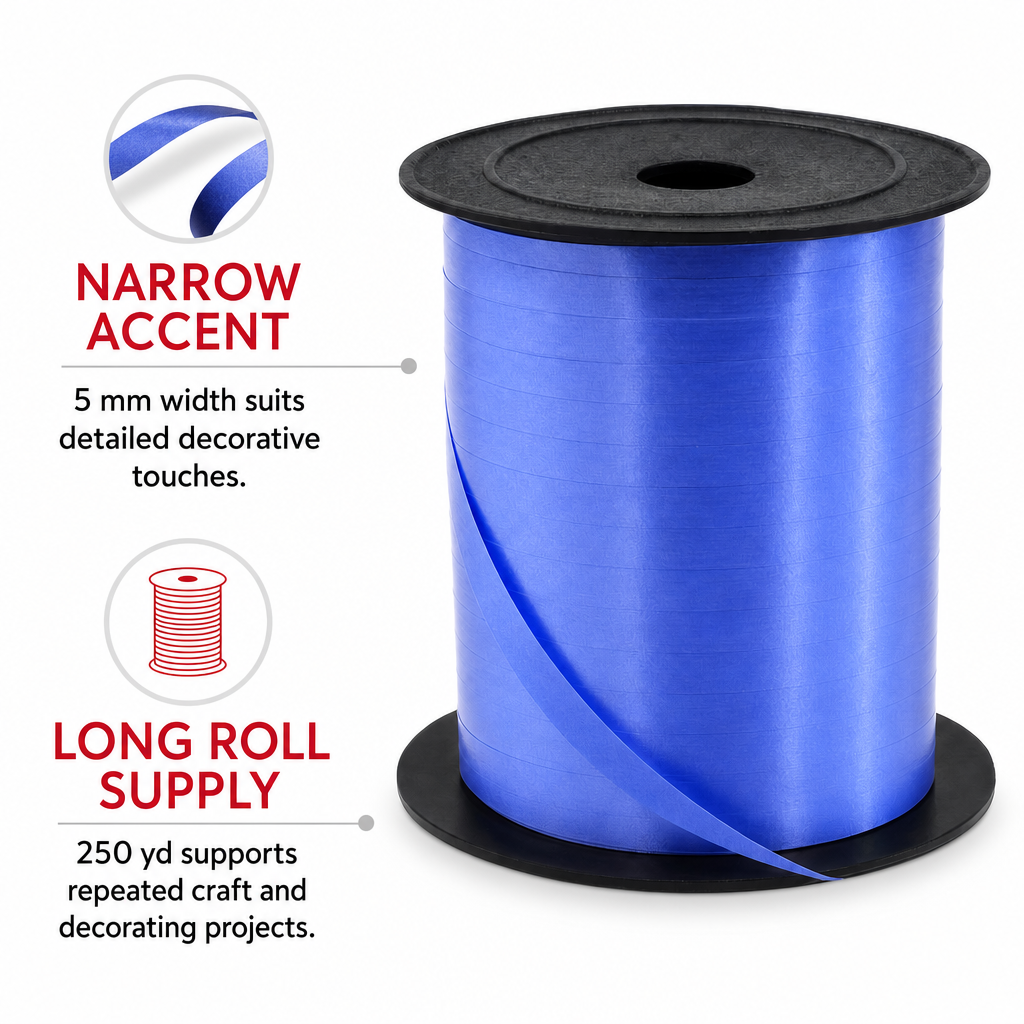 144 Pieces Blue Ribbon Roll, 5 mm Wide, 250 yd Length, Single Continuous Roll