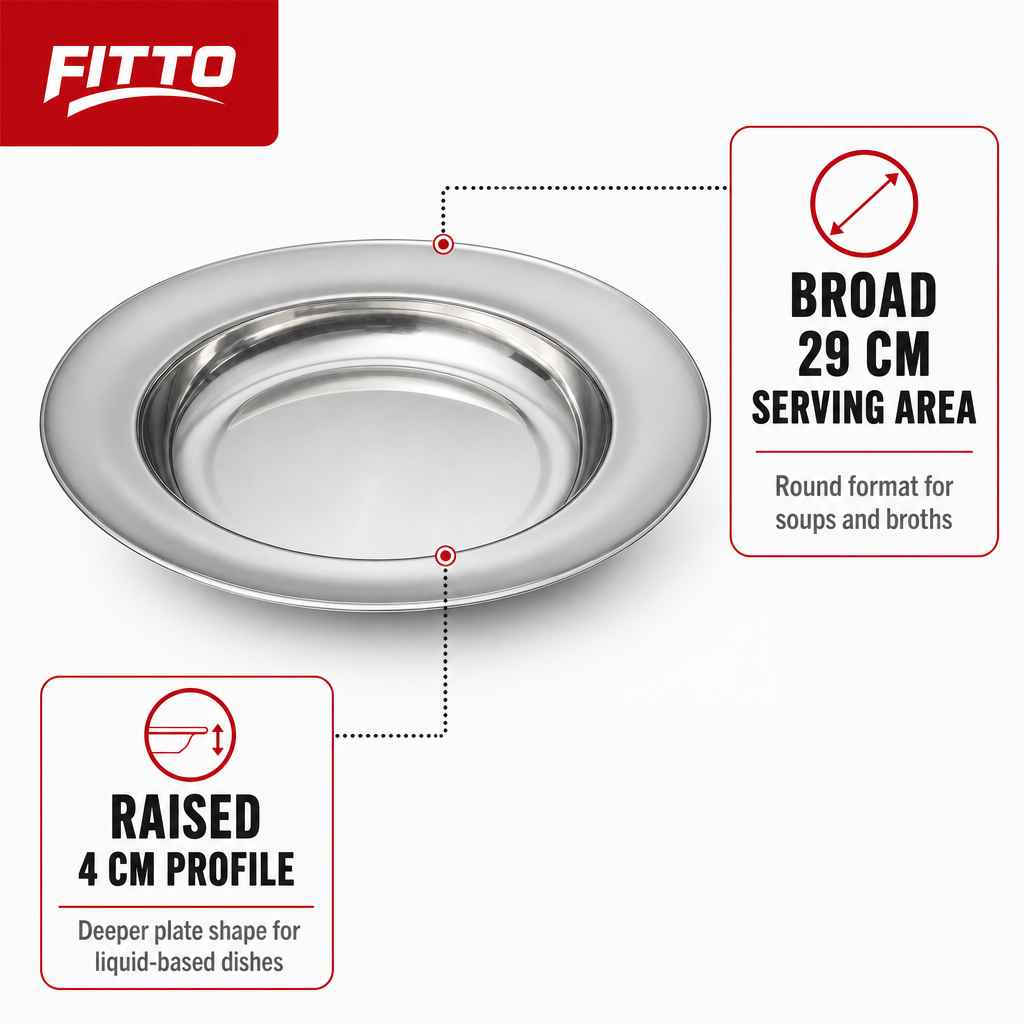 96 Pieces Stainless Steel Soup Plate, Round 29 cm, Raised Rim Serving Dish
