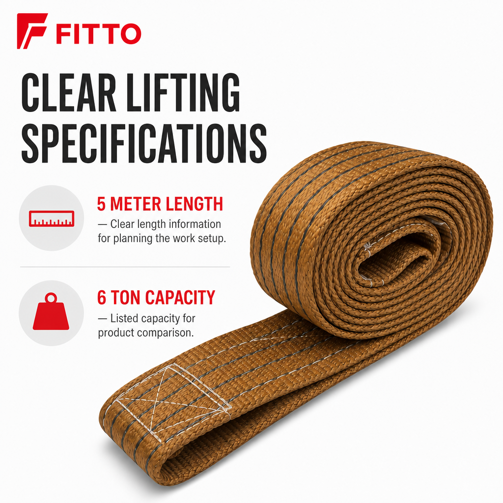 48 Pieces Polyester Flat Lift Sling Strap, 6 Ton Capacity, 5 Meter, Brown, 1 Piece