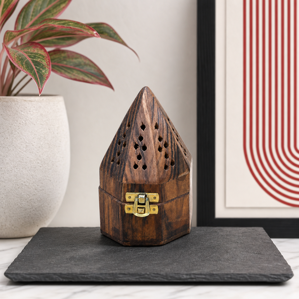 96 Pieces Wooden Pyramid Incense Burner Box, 3 Inch, Brown Decorative Holder