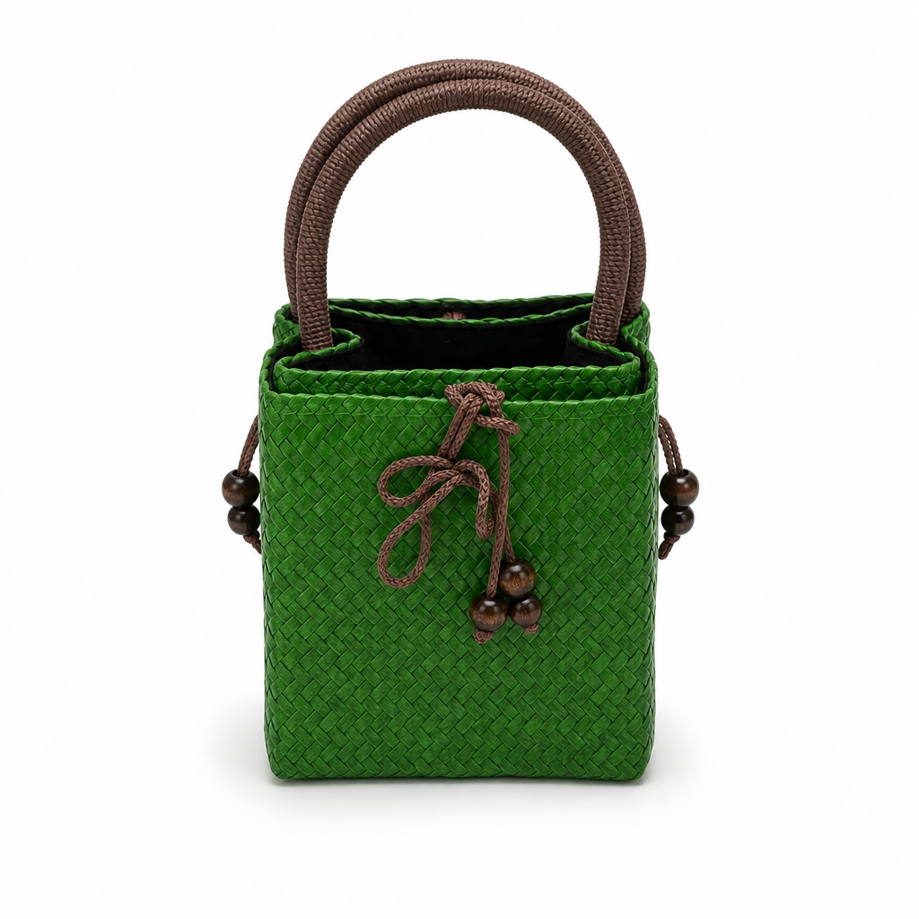 72 Pieces Mini Woven Handbags with Top Handles, Green, 16 x 13 x 8 cm