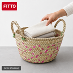 72 Pieces Handwoven Natural Fiber Basket with Handles, Large, 35 x 35 x 22 cm