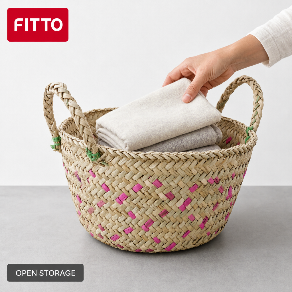 72 Pieces Handwoven Natural Fiber Basket with Handles, Large, 35 x 35 x 22 cm