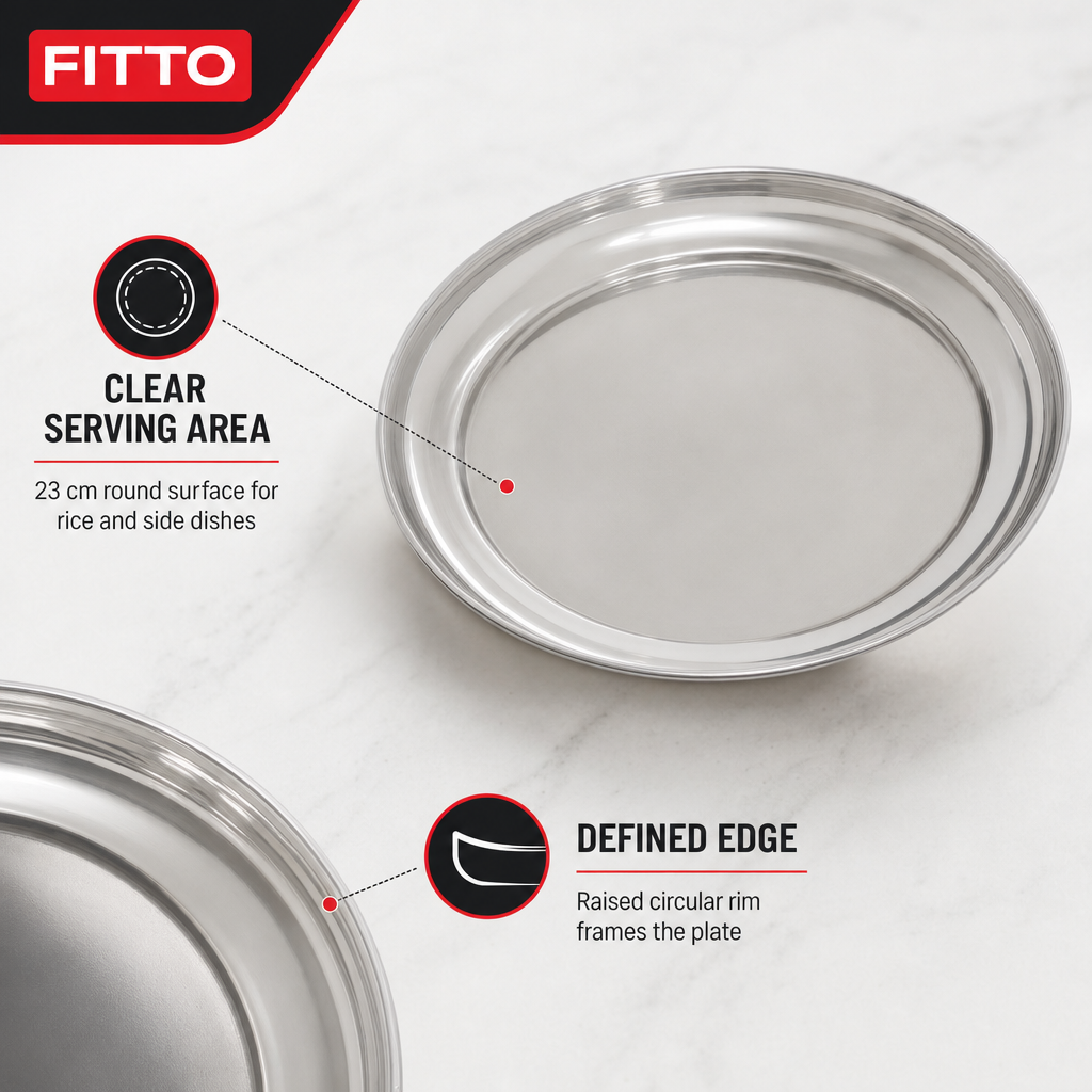 96 Pieces Stainless Steel Rice Plate, Round Serving Tablewares, 23 cm