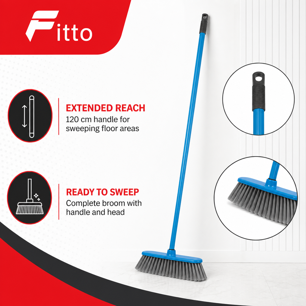 96 Pieces Indoor Broom with Iron Handle, Assorted Colour, 120 cm
