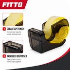 144 Pieces Crystal Clear Tape Dispensers Set, Black and Yellow Handheld Dispenser with Transparent Tape, 1 Set