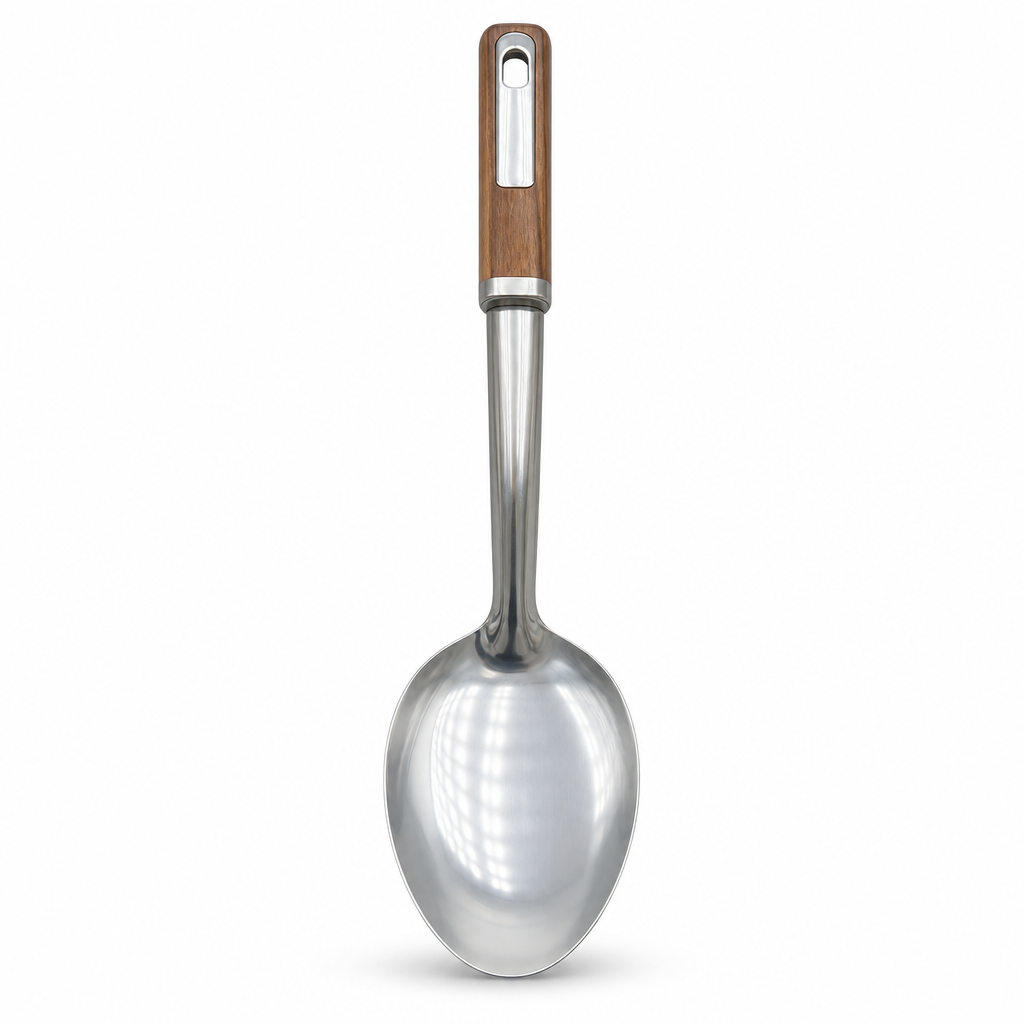 120 Pieces Stainless Steel Serving Spoon with Wooden Handle, 37 cm
