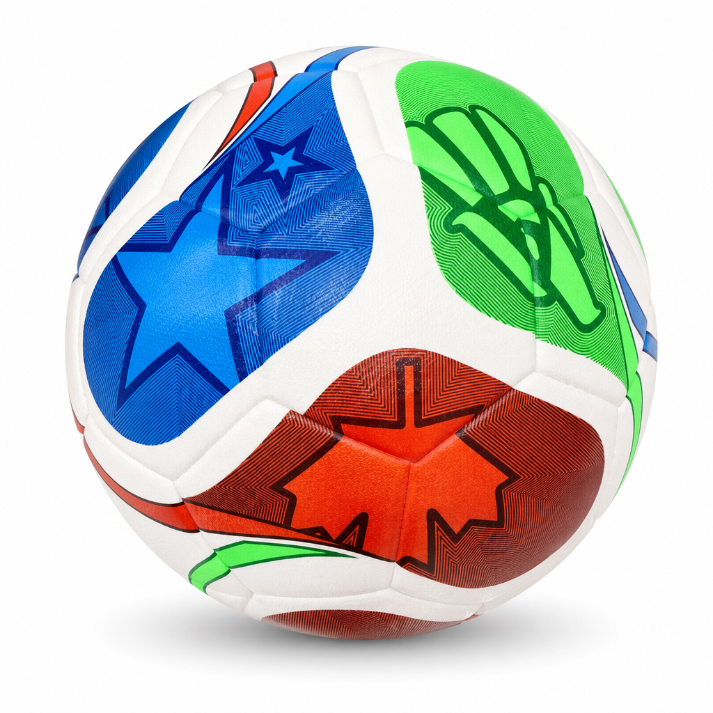 60 Pieces Football Size 5, White with Blue, Green and Red Star Panel Design, Single Ball