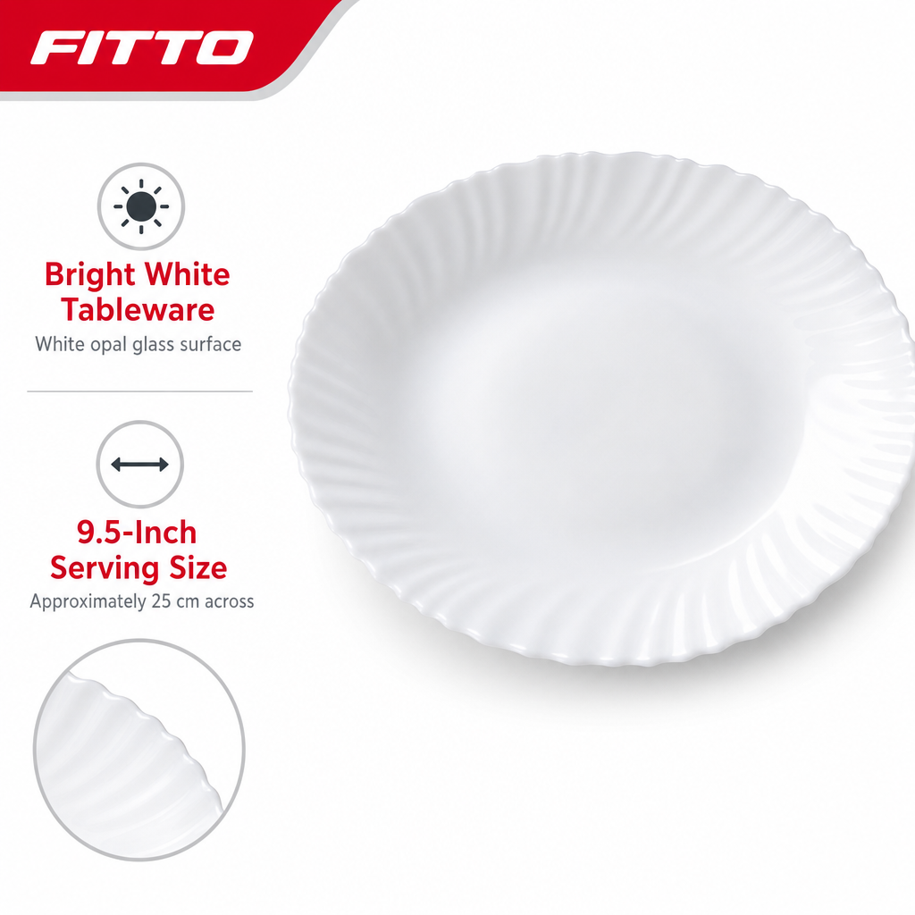 96 Pieces Opal Glass Dinner Plate, Round, 9.5 Inch, White