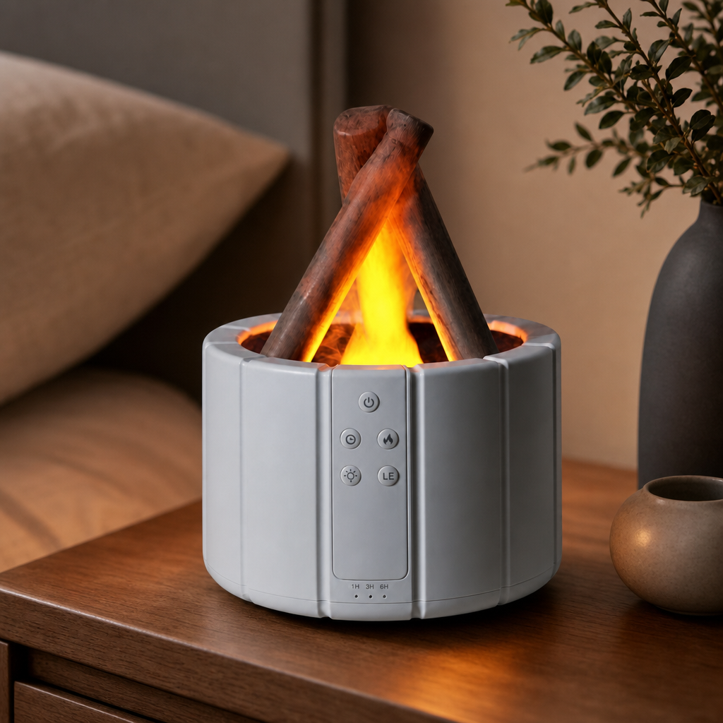 48 Pieces Aroma Diffuser and Ultrasonic Humidifier with Flame Effect, Grey and Orange, 24 x 18 x 12 cm, 1 Unit