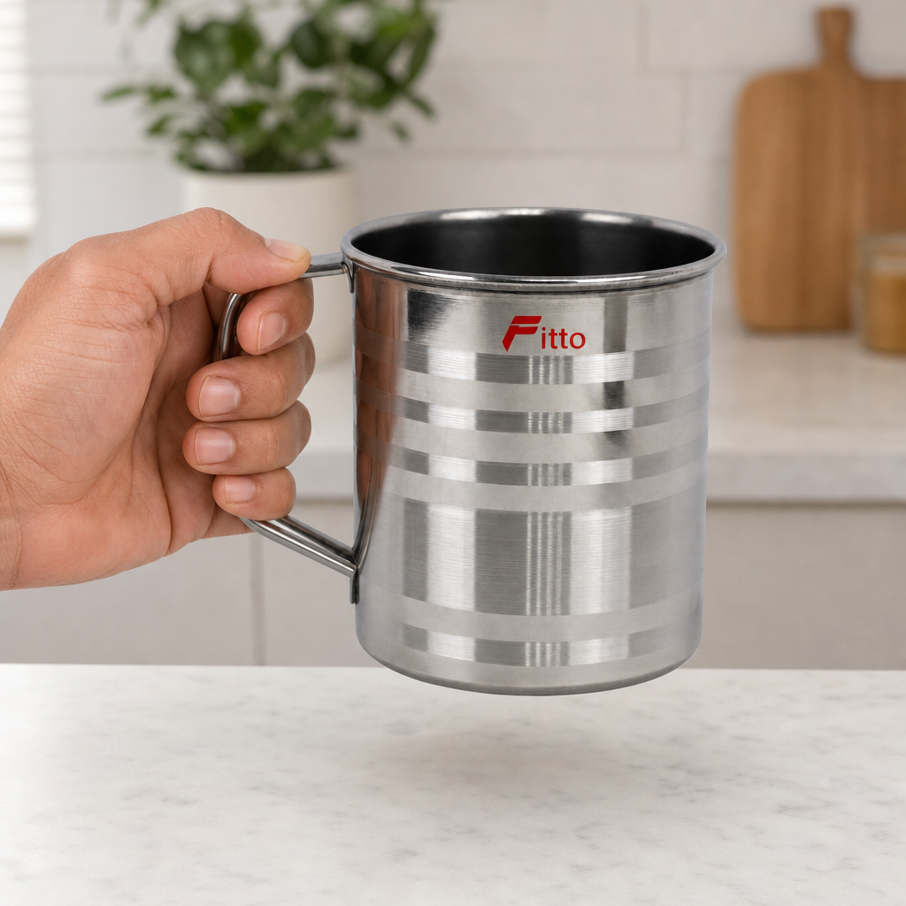 96 Pieces Stainless Steel Water Mug with Handle, Silver, 10 cm