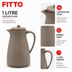 72 Pieces Ribbed Vacuum Flask with Handle and Pour Spout, 1 Litre, Brown or White, 1 Piece