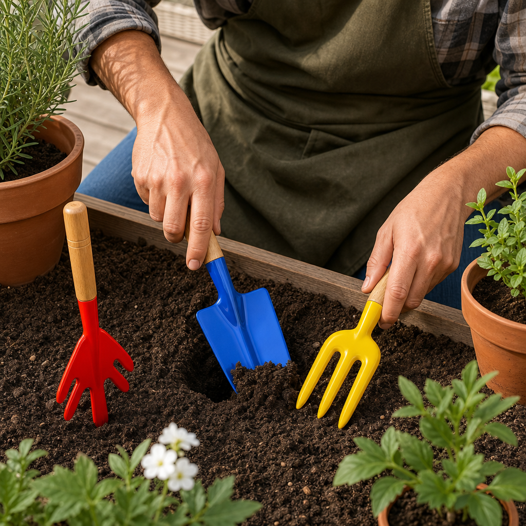 144 Pieces Garden Hand Tools Set, Red Blue and Yellow 3-Piece Set with Wooden Handles for Digging and Cultivating