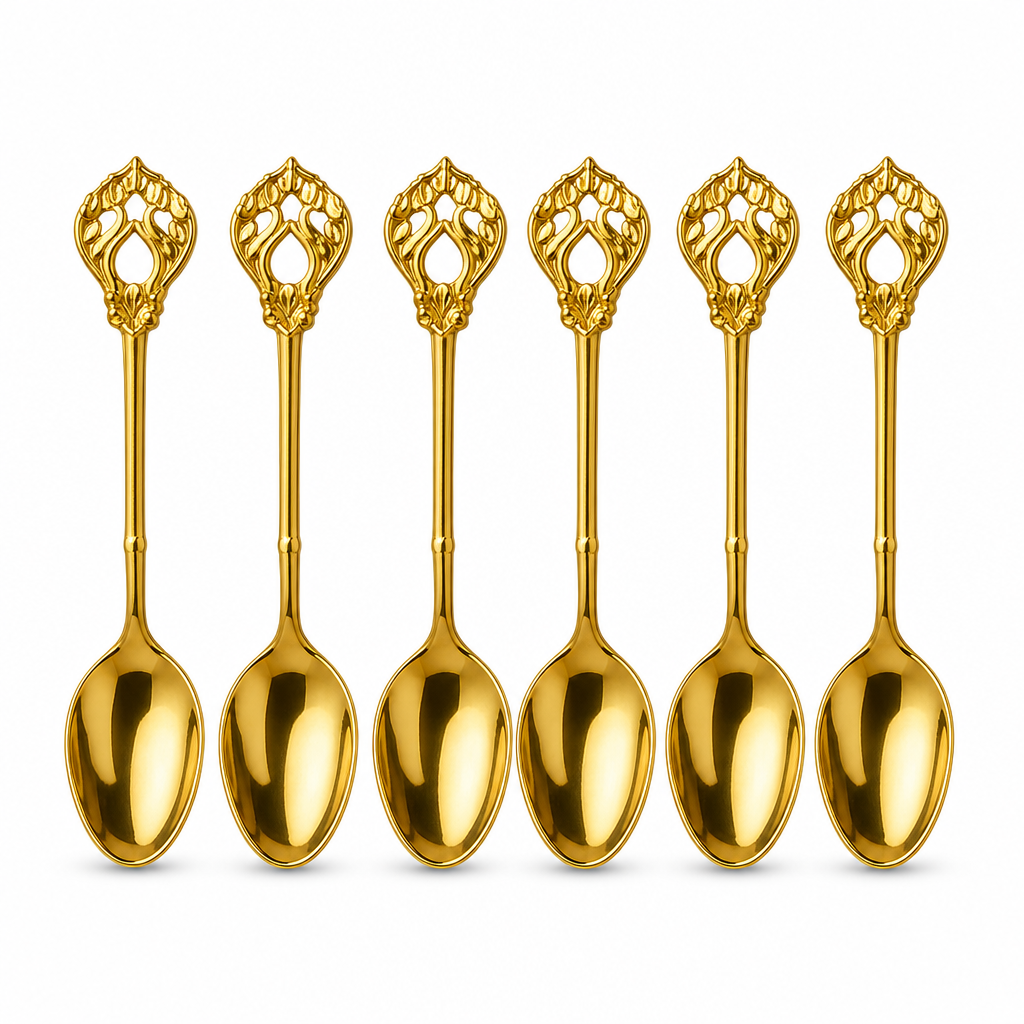 120 Pieces Gold-Tone Stainless Steel Coffee Spoons with Decorative Handles, 6 Pieces