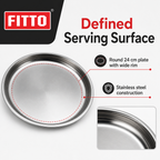 96 Pieces Stainless Steel Round Serving Plate with Wide Rim, 24 cm, 1 Piece