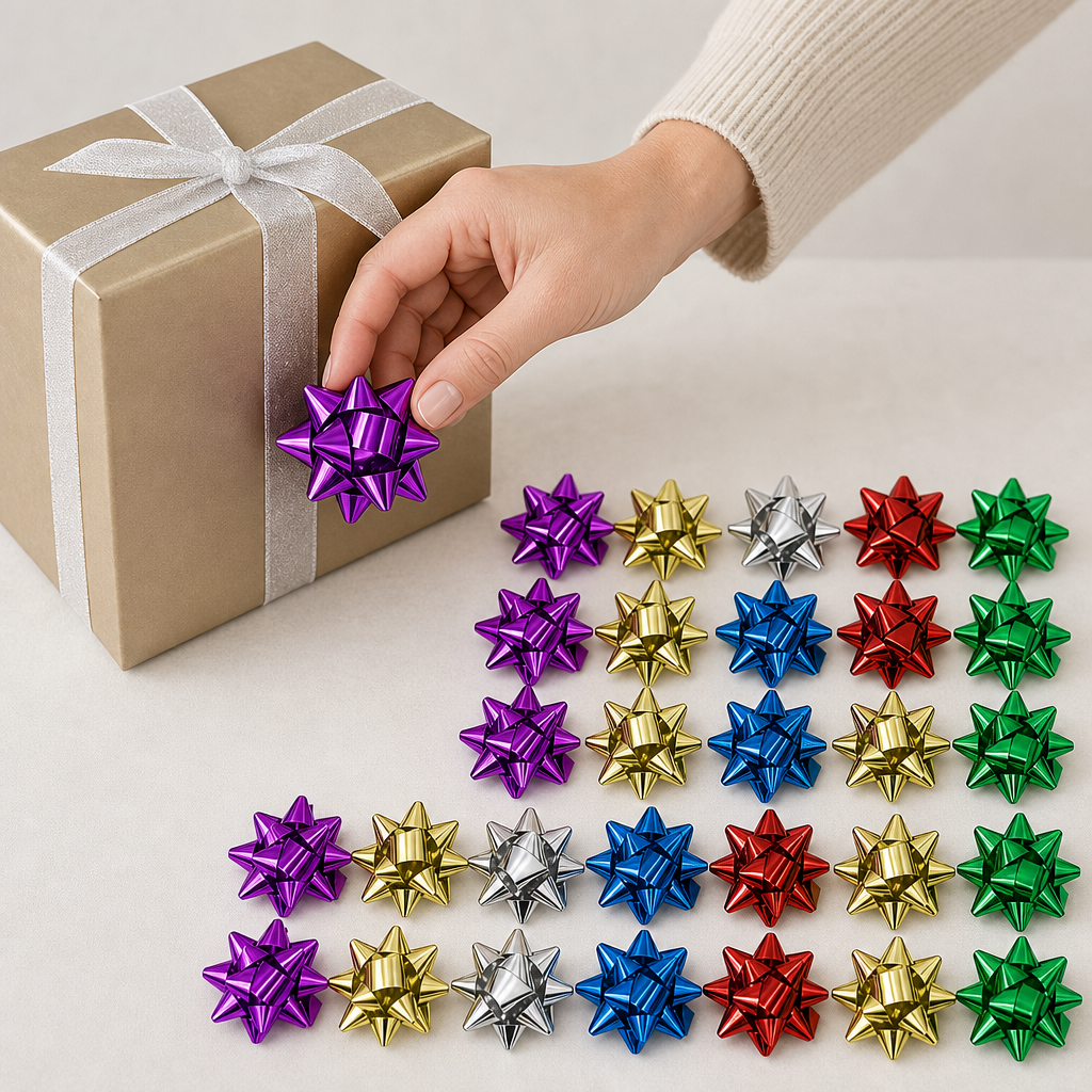 96 Pieces Party Decorations Metallic Flower Bows, 3 Inch, 30 Pieces, Assorted Colours