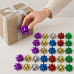96 Pieces Party Decorations Metallic Flower Bows, 3 Inch, 30 Pieces, Assorted Colours