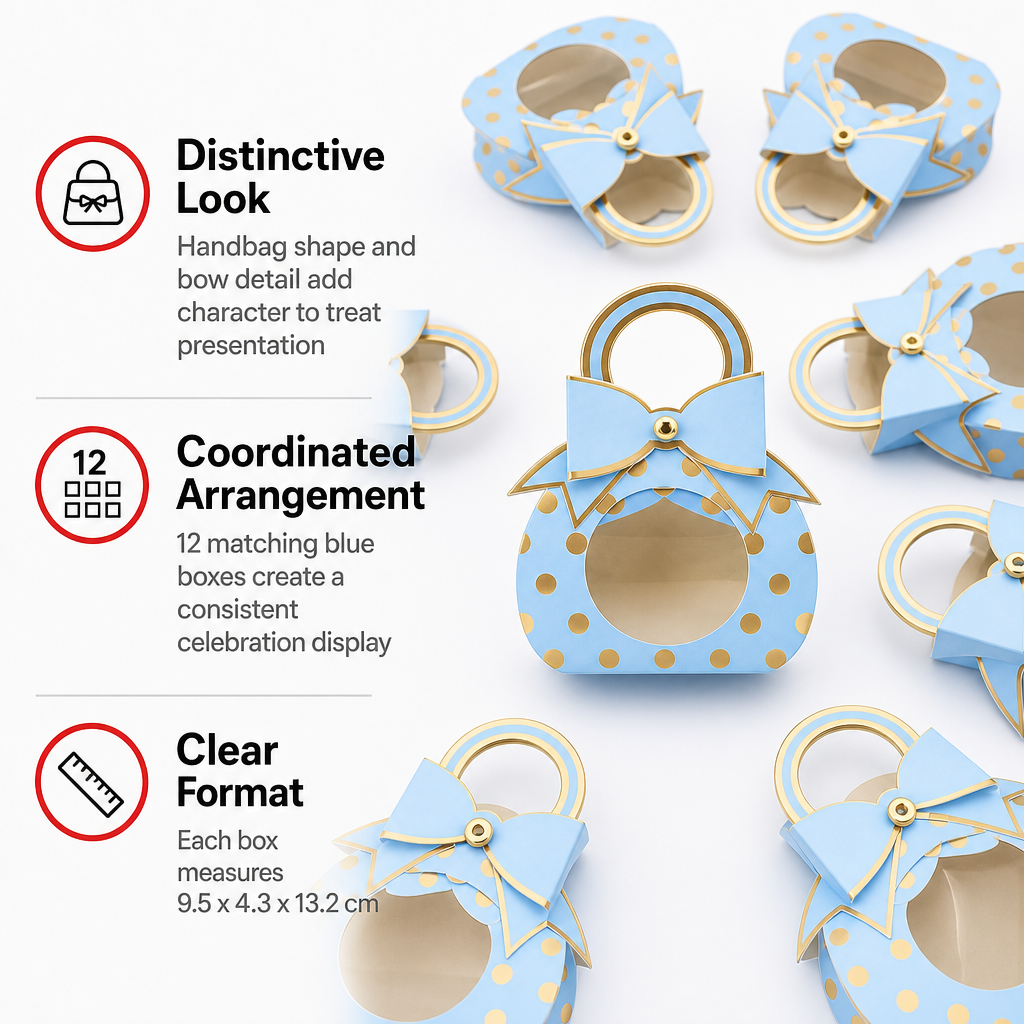 96 Pieces Blue Handbag-Shaped Candy Favor Boxes with Bow, 12 Pieces, 9.5 x 4.3 x 13.2 cm