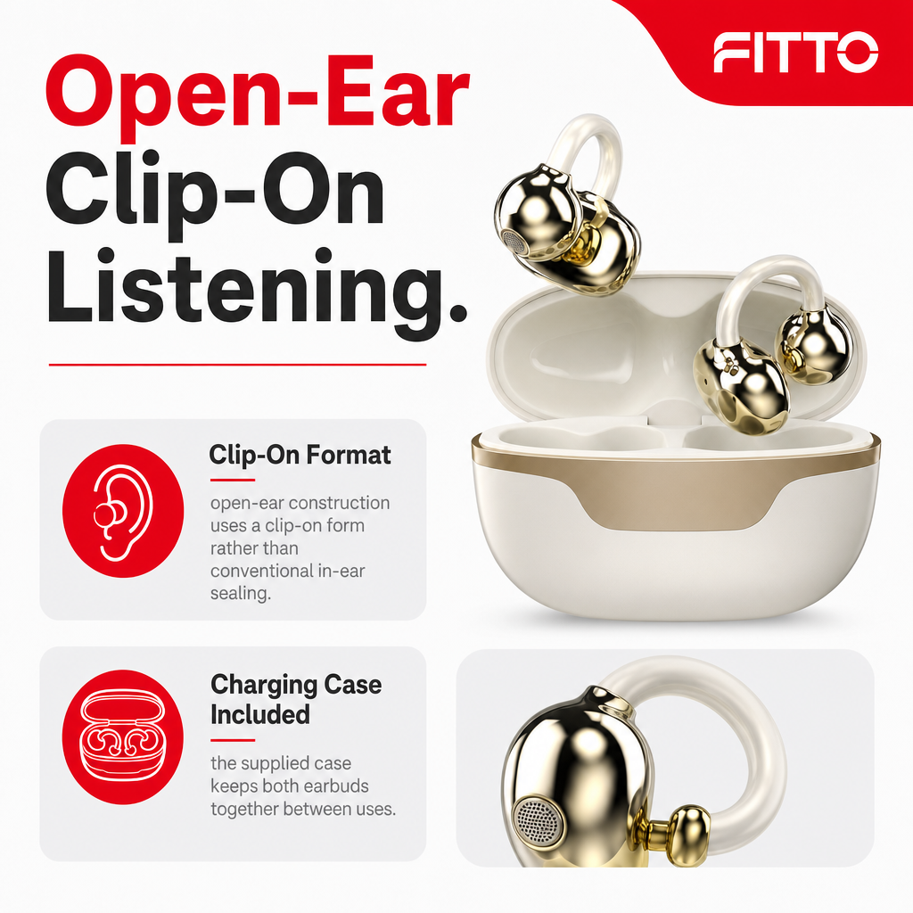 60 Pieces Clip-On Open Wireless Stereo Earbuds with Charging Case