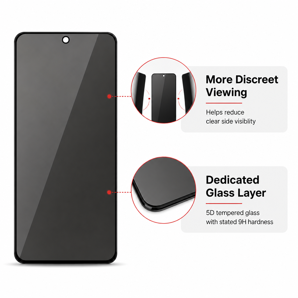 144 Pieces 5D Privacy Tempered Glass Screen Protectors for 16 Pro Max, 9H Hardness