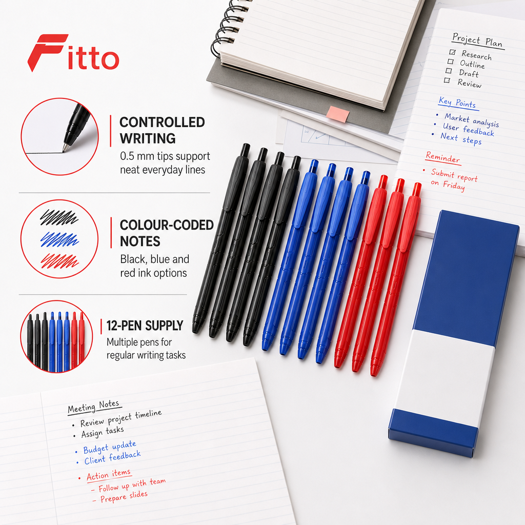 96 Pieces Mega Gel Pens 0.5 mm, 12 Pieces, Black Blue and Red Ink Writing Set