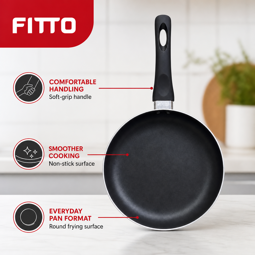 96 Pieces Non-Stick Frying Pan with Soft-Grip Handle, Black Round Cookwares for Everyday Stovetop Cooking