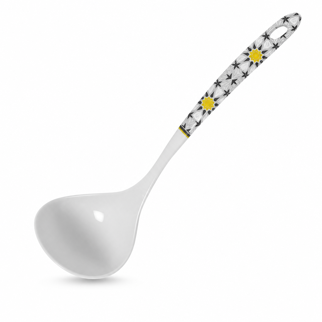 144 Pieces Melamine Curry Ladle, White Floral Pattern, 30 cm Kitchen Serving Spoon