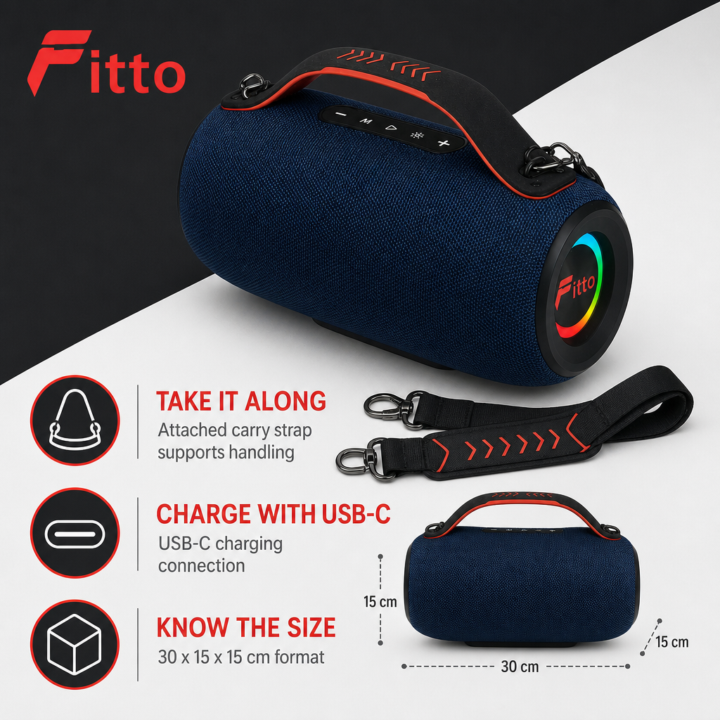 48 Pieces Wireless Speaker with Carry Strap, USB-C Charging and Cylindrical Portable Design