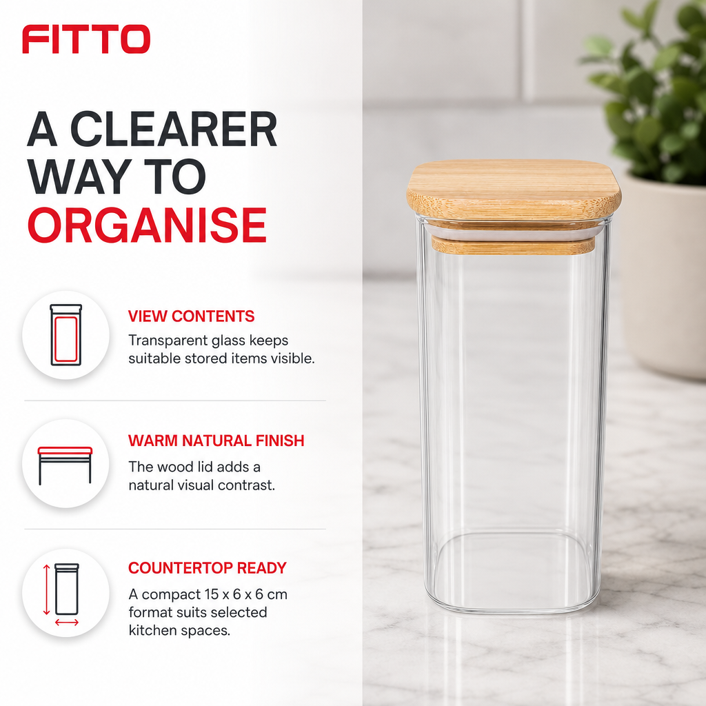 144 Pieces Glass Storage Jar with Wooden Lid, Clear Body and Natural Wood Finish, 15 x 6 x 6 cm, 1 Piece