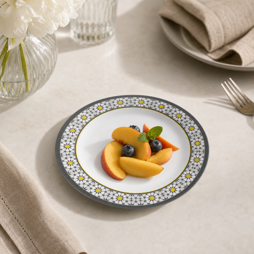 144 Pieces Melamine Dinner Plate, 6 Inch, Floral Border Pattern, Round Tablewares for Serving