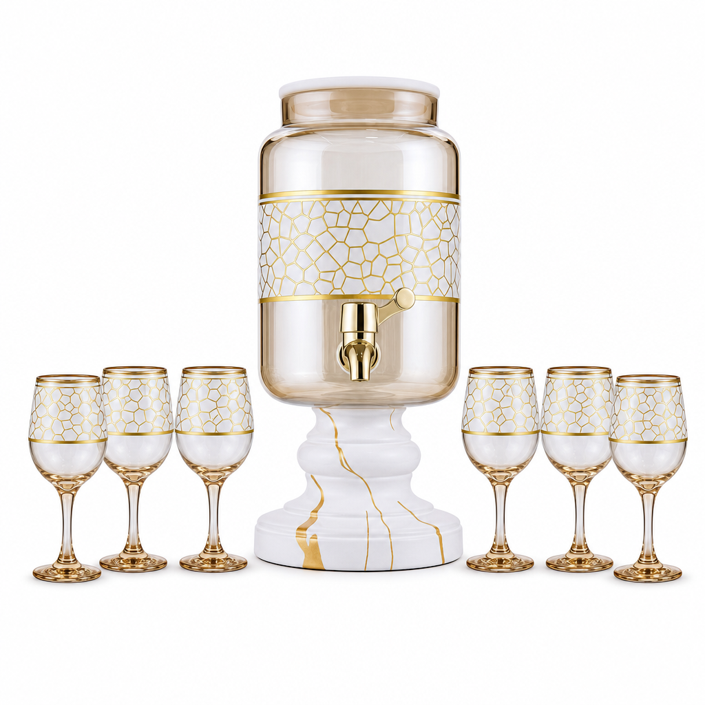 48 Pieces Glass Beverage Dispensers Jug and Tumbler Set, Clear and Gold, 7 Pieces