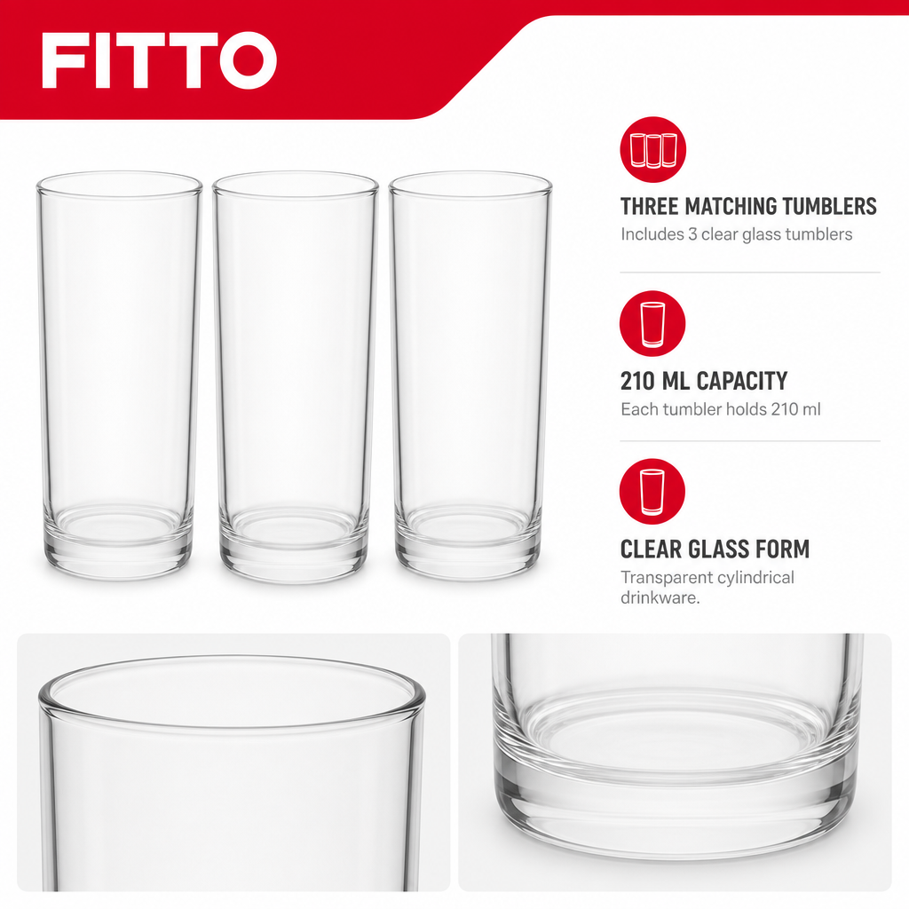 96 Pieces Clear Glass Tumbler Set, 210 ml, 3 Pieces